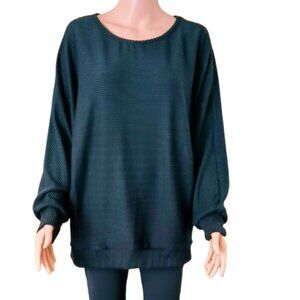 Blumin Black Ribbed Top L Long Dolman Sleeve Stretch Tunic